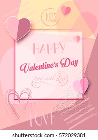 Happy Valentines Day greeting card vector template. Hand Drawn Romantic poster with hearts, festive background. Love, poster, banner, hand made e-card. Advertising, design, Retro Calligraphy poster
