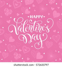 Happy Valentine's Day greeting card. Romantic red hearts pattern with calligraphic phrase. Template for 14 february and wedding invitations design.