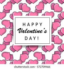 Happy Valentine's day greeting card template. Love heart line seamless pattern for gift wrapping, tag, digital scrapbooking, holiday background. Minimal outline heart texture. Modern stroke vector art
