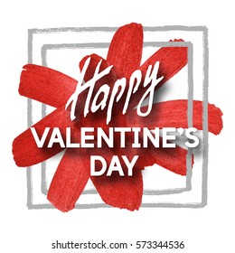 Happy Valentine's Day greeting card. Best modern design. Decoration text. Bright Acrylic Stain with Frame. Romantic congratulation. Template for banners, posters, cards, placards. Vector Illustration.