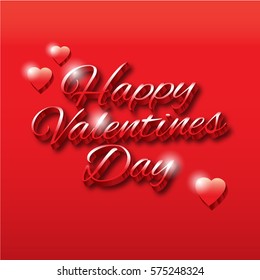 Happy Valentine's day greeting card template with lettering text and hearts on red background. Art vector illustration