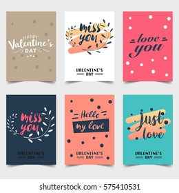 Happy Valentine's Day greeting card typography flyer template with lettering. Poster, card, label, banner design set. Vector illustration