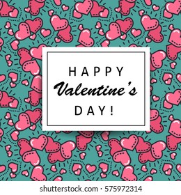 Happy Valentine's day greeting card template. Love heart line seamless pattern for gift wrapping, tag, digital scrapbooking, holiday background. Minimal outline heart texture. Modern stroke vector art