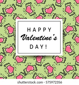 Happy Valentine's day greeting card template. Love heart line seamless pattern for gift wrapping, tag, digital scrapbooking, holiday background. Minimal outline heart texture. Modern stroke vector art