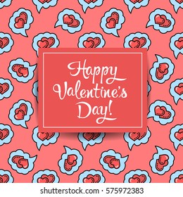 Happy Valentine's day greeting card template. Love heart line seamless pattern for gift wrapping, tag, digital scrapbooking, holiday background. Minimal outline heart texture. Modern stroke vector art