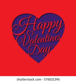 Happy Valentine's day greeting card template with cut lettering typography text in heart shape. Art vector illustration