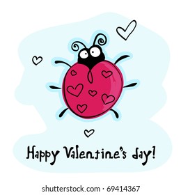 Happy Valentine's day greeting card with ladybug and hearts