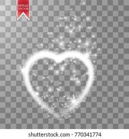 Happy Valentines Day greeting card. I Love You. 14 February. Holiday background with two hearts with arrow, light, stars on transparent background. Vector Illustration. eps 10