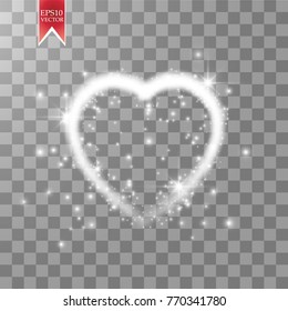 Happy Valentines Day greeting card. I Love You. 14 February. Holiday background with two hearts with arrow, light, stars on transparent background. Vector Illustration. eps 10
