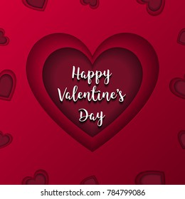 Happy Valentines Day greeting card vector. Red heart in middle component. Love and Couple concept. Post card and Paper artwork theme. Seamless pattern with gradient color use