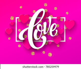 Happy Valentines Day greeting card with lettering on paper heart background. Vector illustration EPS10