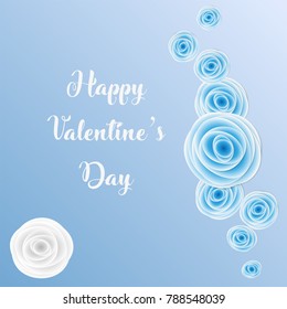 Happy Valentine's Day greeting card with blue rose light blue background