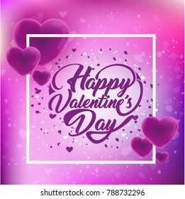 Happy Valentines Day. Greeting card design with blurred lights on background.