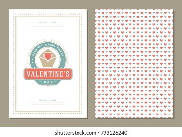Happy Valentines Day Greeting Card or Poster Vector illustration. Retro typography design and pattern background.