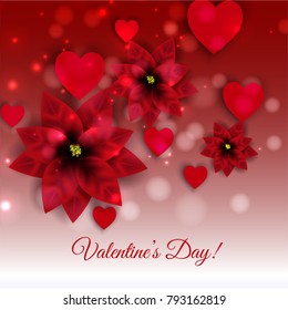 Happy Valentine's Day Greeting card Red Roses Gift Box Hearts Romantic background Wedding Invitation