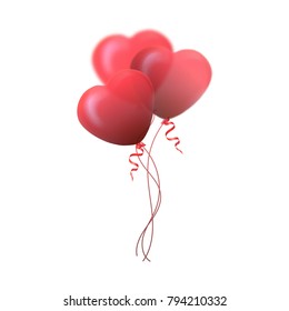 Happy Valentines Day greeting card. 3D red and pink balloon in form of heart. Vector 