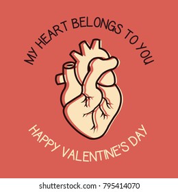 Happy valentines day greeting card with human heart design