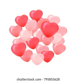 Happy Valentines Day greeting card. 3D red and pink balloon in form of heart. Vector 