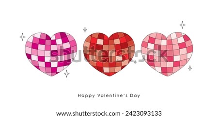 Happy Valentine's Day greeting card with super cute disco ball in heart shaped. Love holidays banner in retro style.
