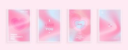 Happy Valentine's Day Greeting Cards. Trendy Gradients For Brochures, Advertising And Postcard. Romantic Cute Event Flyers For Banners Or Mobile Social Posts. Vector Design.
