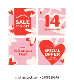 Happy Valentine's Day greeting cards. Trendy abstract square art templates. Suitable for social media posts, mobile apps, banners design and webinternet ads.