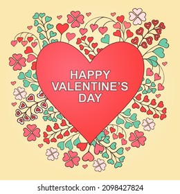 Happy Valentine's Day greeting cards. Trendy doodle of flowers from hearts.. Suitable for social media posts, mobile apps, banners design and web, internet ads. Vector fashion backgrounds.