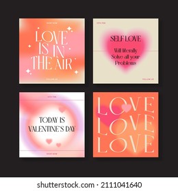 Happy Valentine's Day greeting cards  Trendy gradients  typography  y2k  Social media post templates for digital marketing   sales promotion  fashion advertising  Offer social media banners 