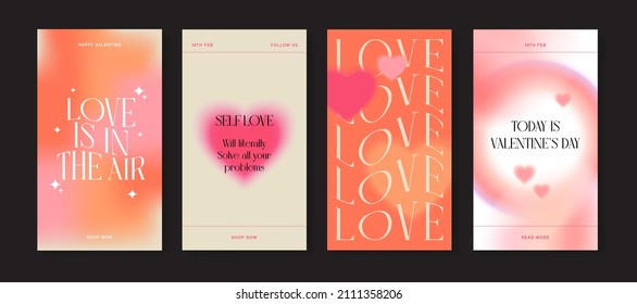 Happy Valentine's Day greeting cards  Trendy gradients  typography  y2k  Social media stories templates for digital marketing   sales promotion  fashion advertising  Offer social media banners 