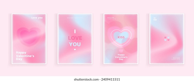 Happy Valentine's Day greeting cards. trendy gradients for brochures, advertising and postcard. romantic cute event flyers for banners or mobile social posts. vector design.
