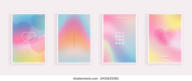 Happy Valentine's Day greeting cards. trendy gradients for brochures, advertising and postcard. romantic cute event flyers for banners or mobile social posts. vector design.