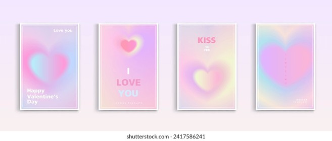 Happy Valentine's Day greeting cards. trendy gradients for brochures, advertising and postcard. romantic cute event flyers for banners or mobile social posts. vector design.