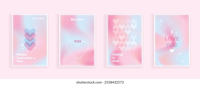 Happy Valentine's Day greeting cards. trendy gradients for brochures, advertising and postcard. romantic cute event flyers for banners or mobile social posts. vector design.