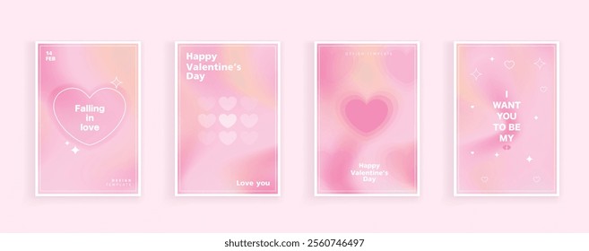 Happy Valentine's Day greeting cards. trendy gradients for brochures, advertising and postcard. romantic cute event flyers for banners or mobile social posts. vector design.