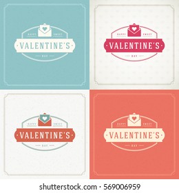 Happy Valentines Day Greeting Cards or Posters Set Vector illustration. Retro typography design and texture background. Heart shape symbol and elements, Love Concept.