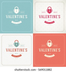 Happy Valentines Day Greeting Cards or Posters Set Vector illustration. Retro typography design and texture background. Heart shape symbol and elements, Love Concept.