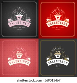 Happy Valentines Day Greeting Cards or Posters Set Vector illustration. Retro typography design and texture background. Heart shape symbol and elements, Love Concept.