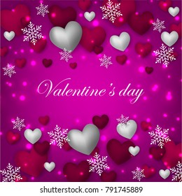 Happy Valentine's day Greeting Cart heart balloons background  snowflake