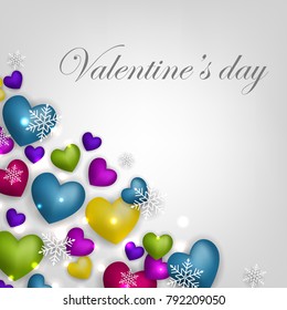 Happy Valentine's day Greeting Cart heart balloons background  snowflake