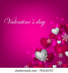 Happy Valentine's day Greeting Cart heart balloons background  snowflake