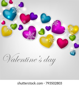 Happy Valentine's day Greeting Cart heart balloons background  snowflake