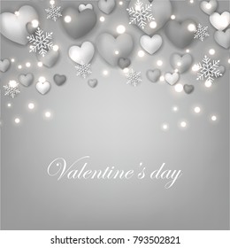 Happy Valentine's day Greeting Cart heart balloons gray background  snowflake