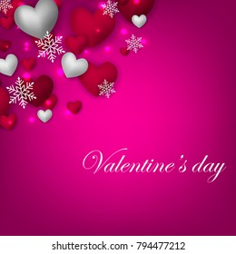 Happy Valentine's day Greeting Cart heart balloons background  snowflake