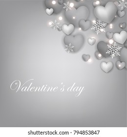Happy Valentine's day Greeting Cart heart balloons gray background  snowflake