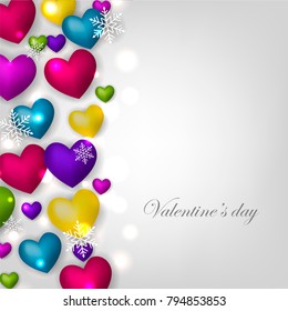 Happy Valentine's day Greeting Cart heart balloons background  snowflake