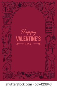 Happy Valentines Day Greeting Hand Drawing Illustration With Candy and Chocolate