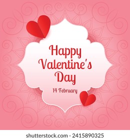 happy valentines day greeting with hearts with minimal pink background vector