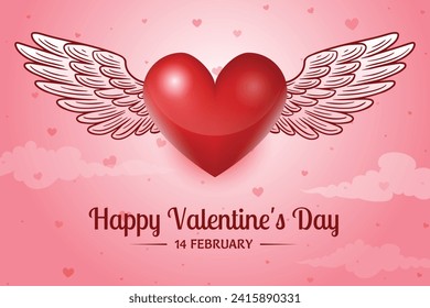 feliz día de San Valentín con vectores de alas de corazones