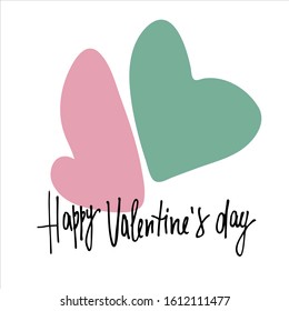 Happy Valentines Day greeting lettering, two big hearts. Couple in love consept. Isolated on white