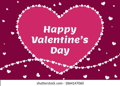 Happy Valentine's day greeting pink background with heart and present composition for a banner, poster or card. Flat style.
