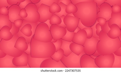 Happy valentines day greeting poster or banner. stacked hearts on a red background